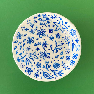Blue Floral 10 - Hand Painted Porcelain Round Bowl