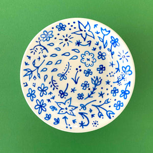 Blue Floral 11 - Hand Painted Porcelain Round Bowl