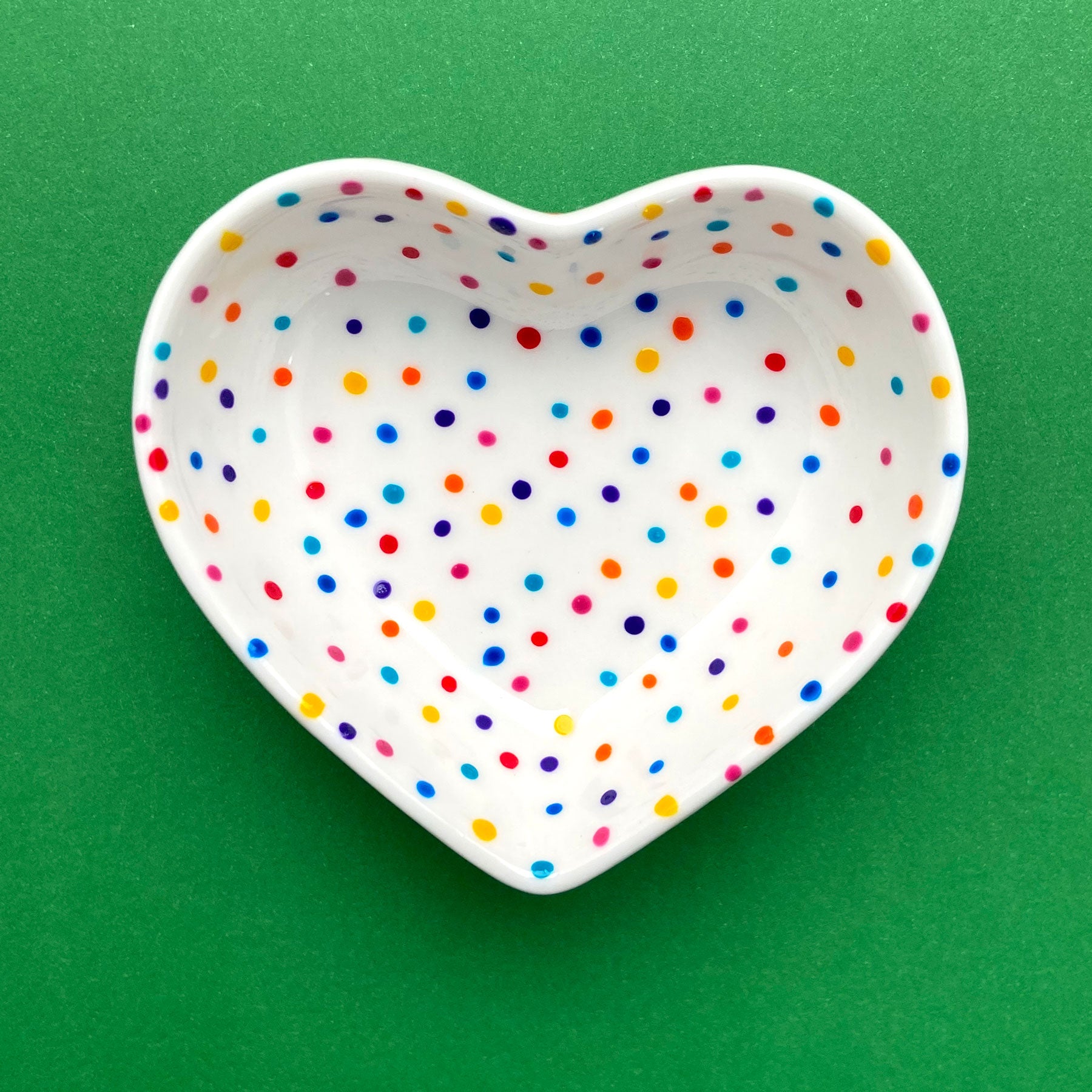 Rainbow Dot All Over 11 - Hand Painted Porcelain Heart Bowl