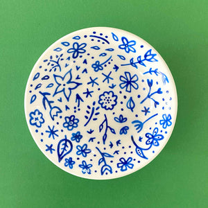Blue Floral 15 - Hand Painted Porcelain Round Bowl