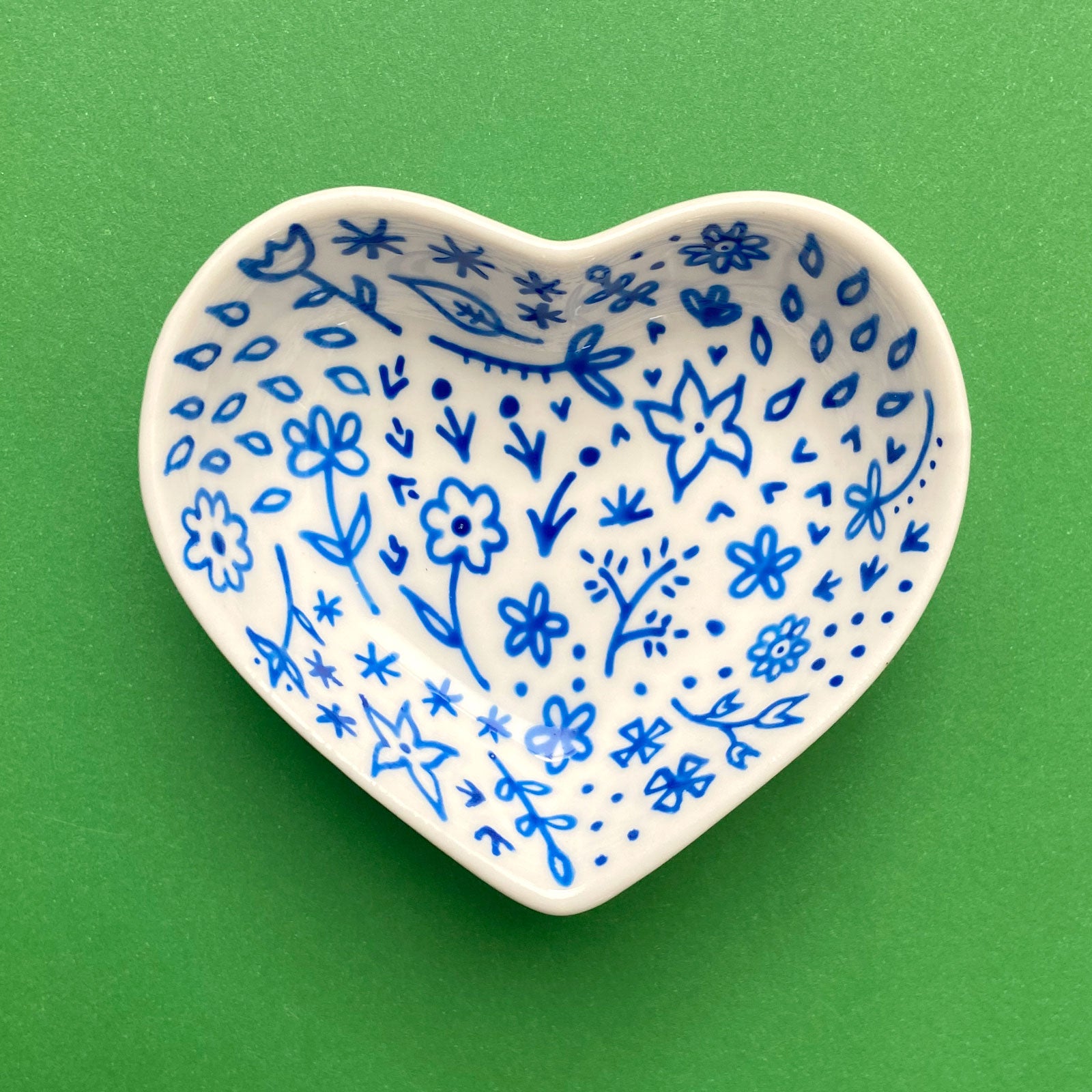 Blue Floral 18 - Hand Painted Porcelain Heart Bowl
