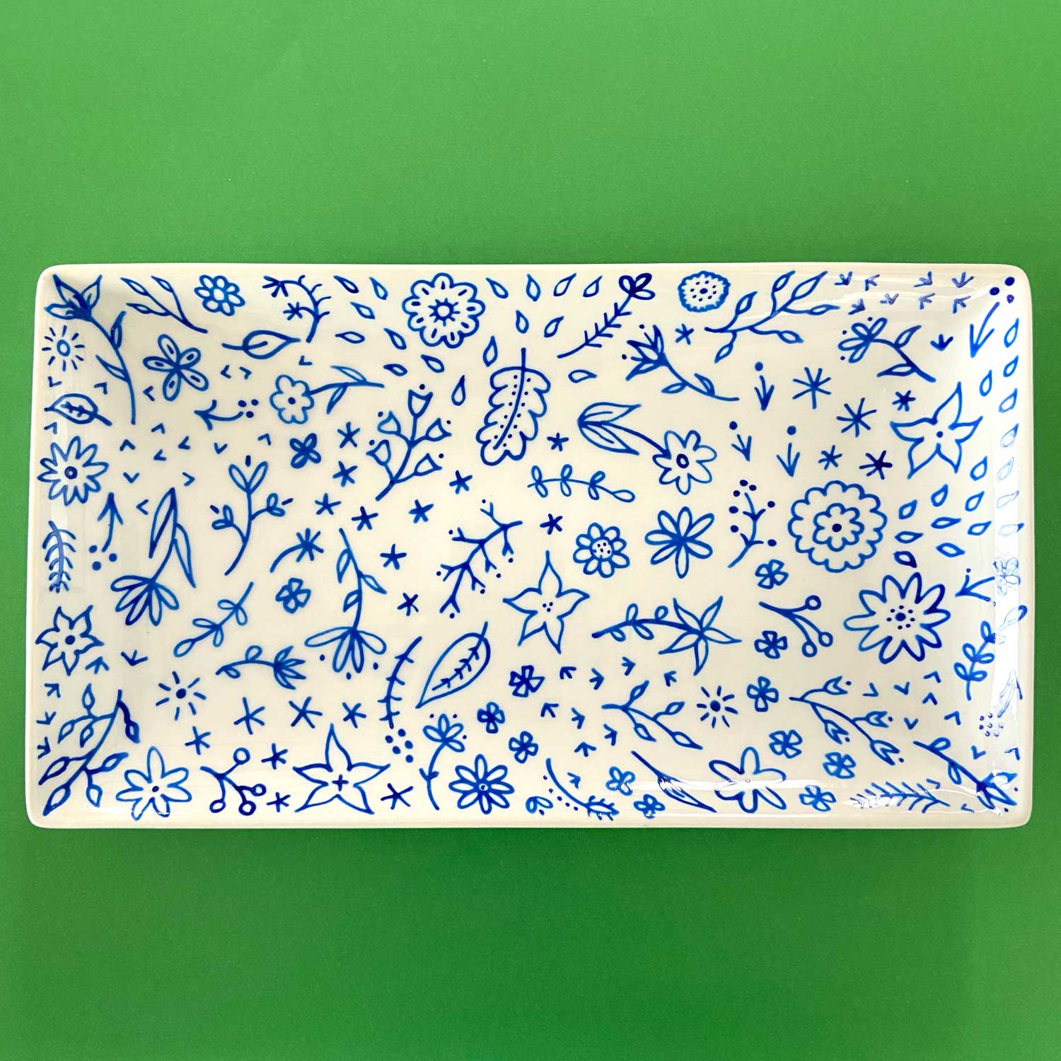 Blue Floral 22 - Hand Painted Porcelain Plate