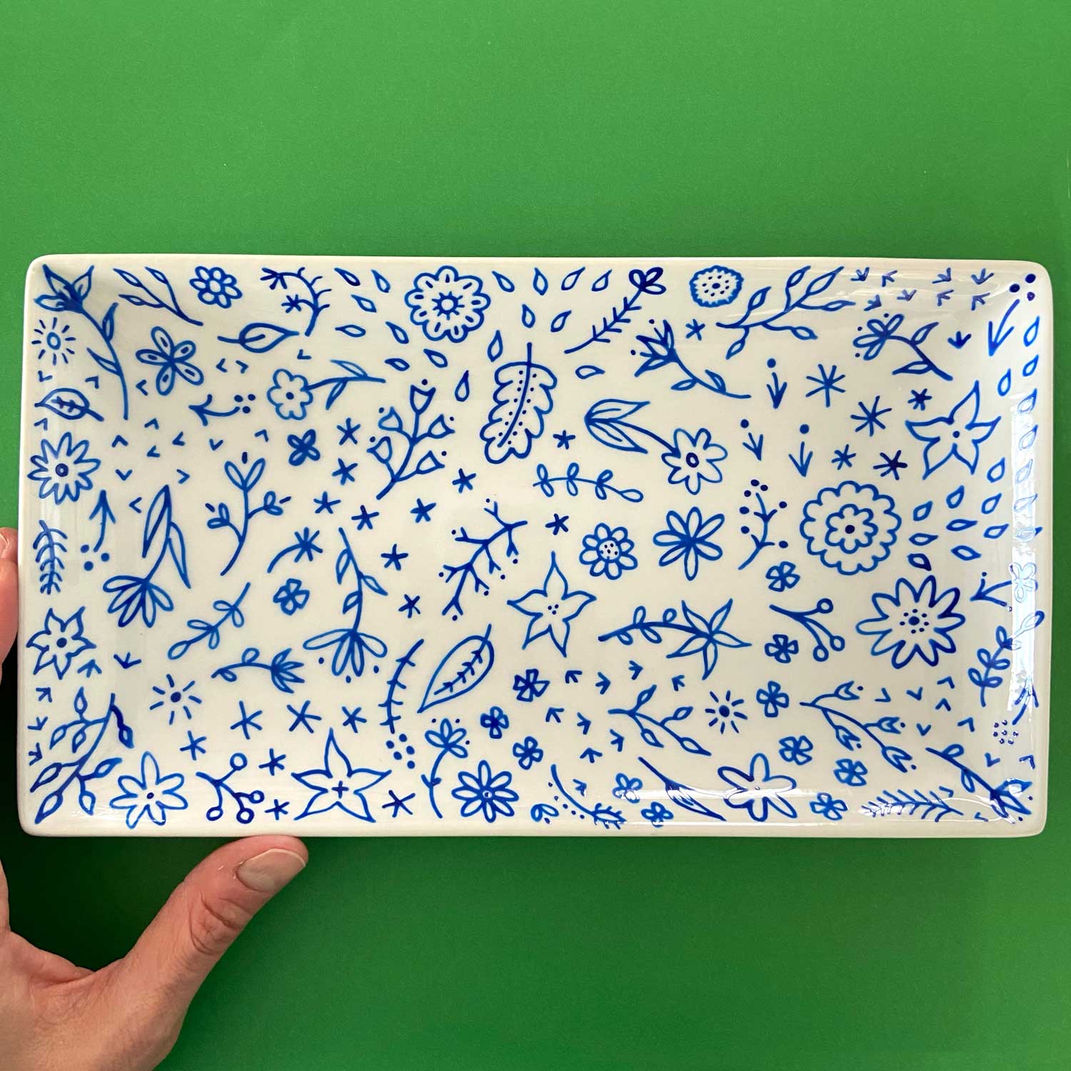 Blue Floral 22 - Hand Painted Porcelain Plate