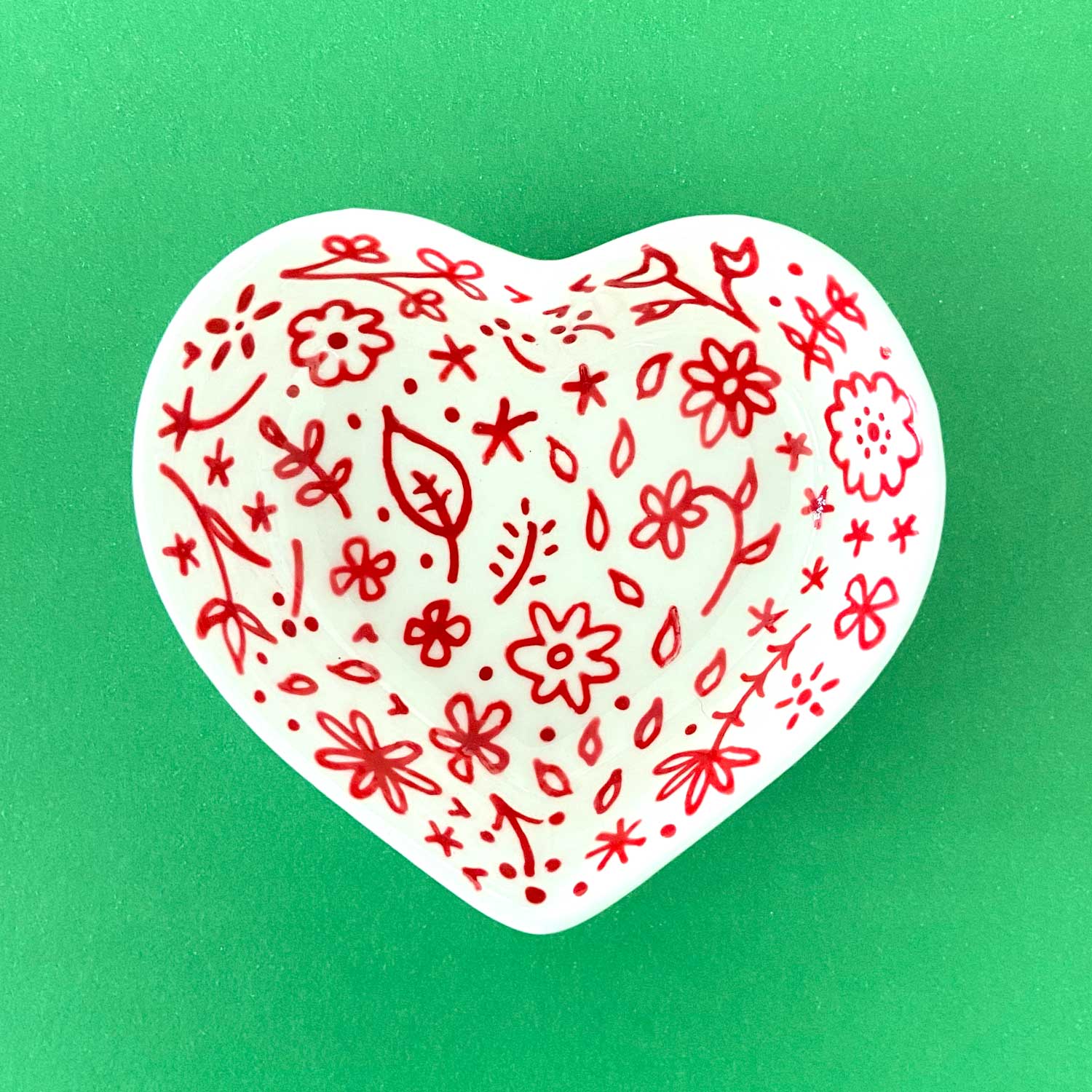 Red Floral 3 - Hand Painted Porcelain Heart Bowl