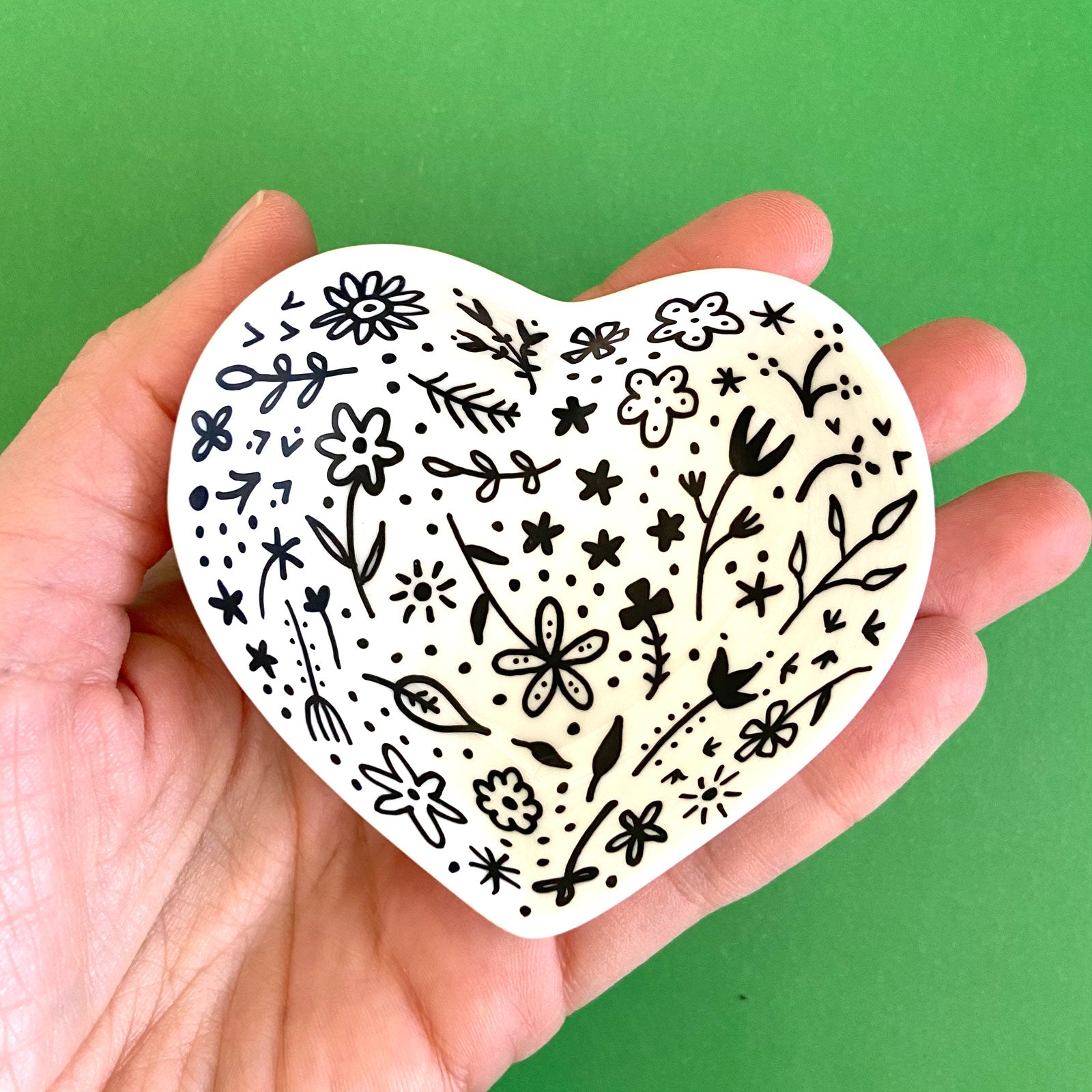 Black Floral - Hand Painted Porcelain Heart Bowl