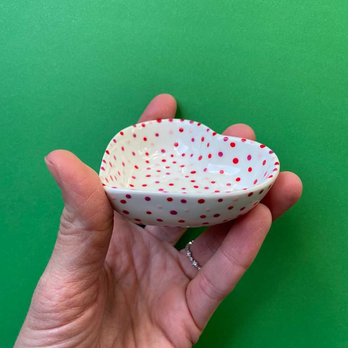 Red Pink and Purple Dot 3 - Hand Painted Porcelain Heart Bowl