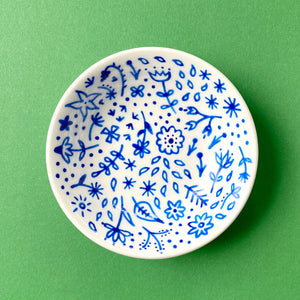 Blue Floral 5 - Hand Painted Porcelain Round Bowl