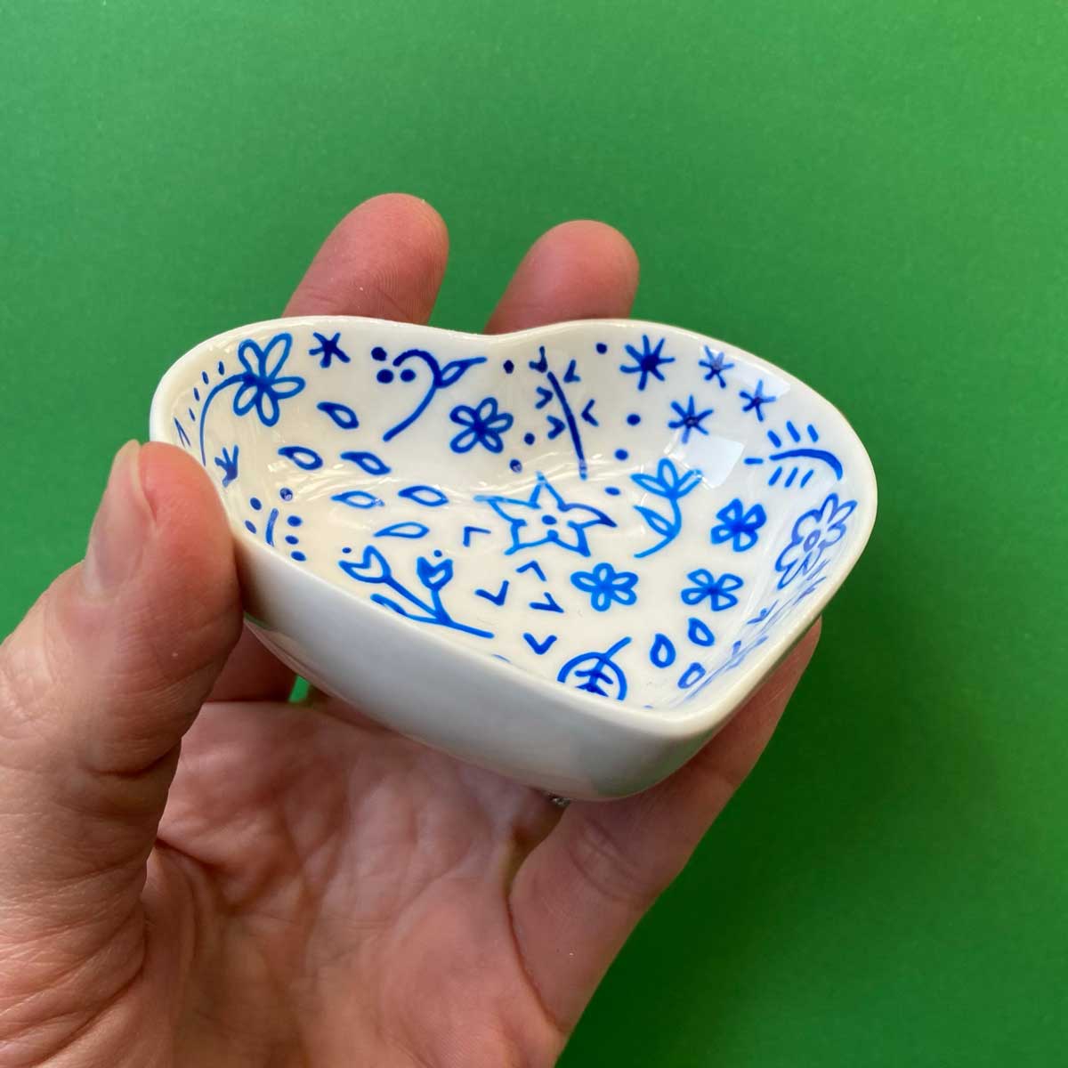 Blue Floral 5 - Hand Painted Porcelain Heart Bowl