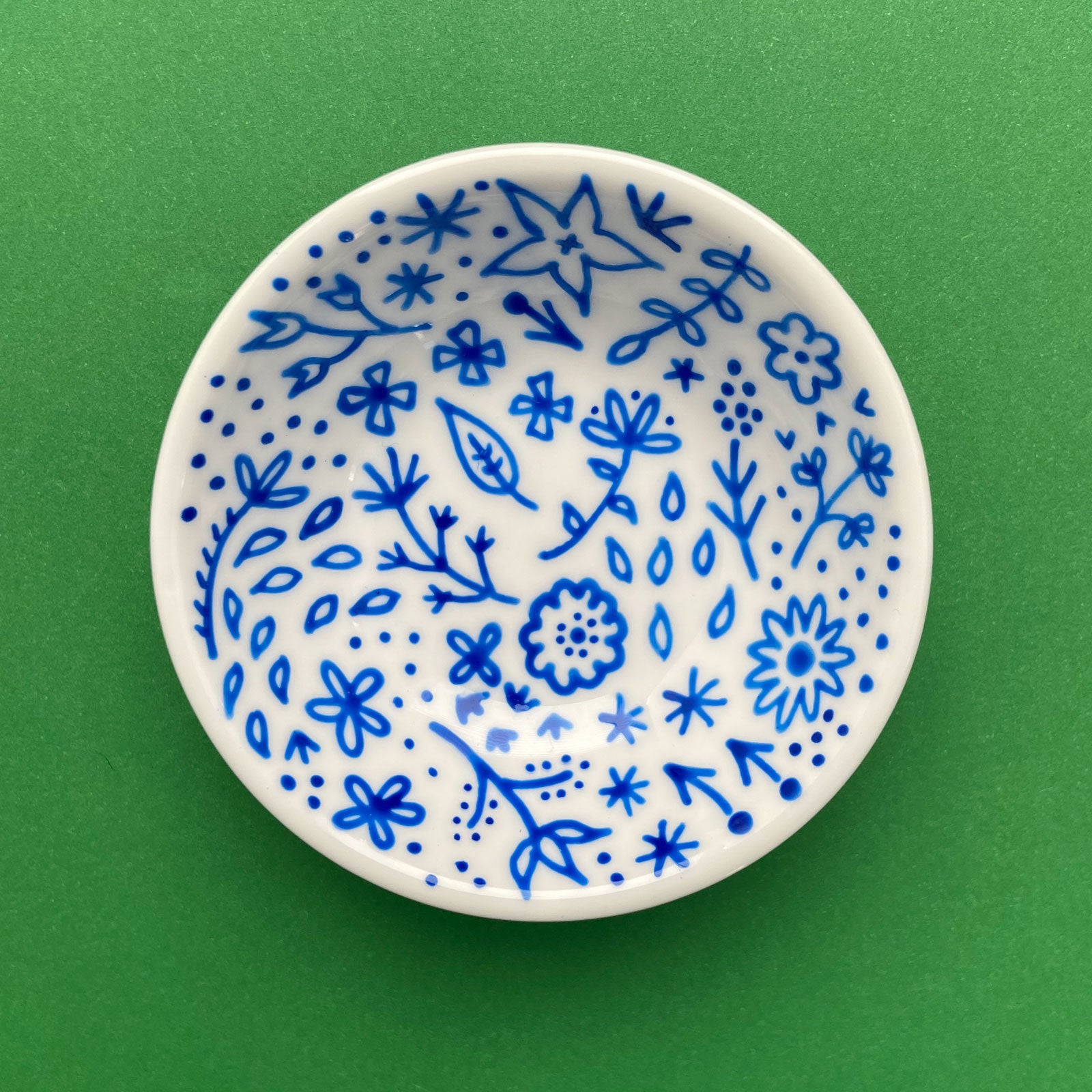 Blue Floral 7 - Hand Painted Porcelain Round Bowl