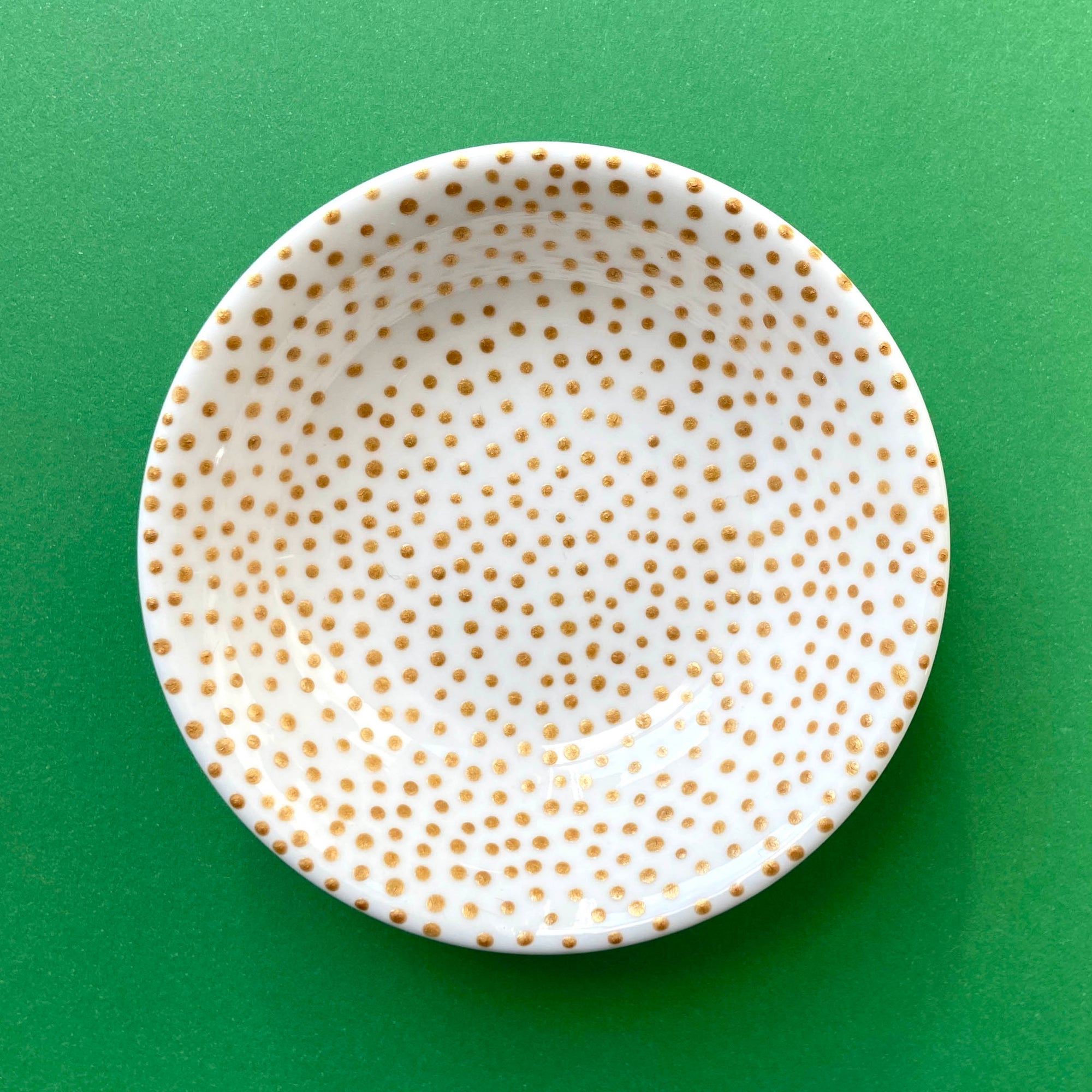 Gold Dots (interior only) - Hand Painted Porcelain Round Bowl