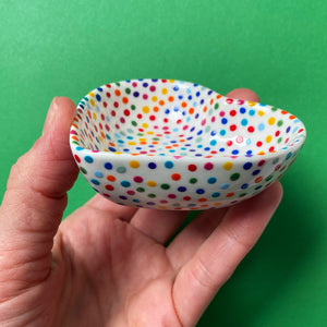 Rainbow Dot All Over 2 - Hand Painted Porcelain Heart Bowl