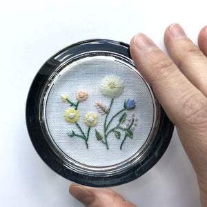 Yellow and Pink Flowers on White Linen Hand Embroidered Paperweight