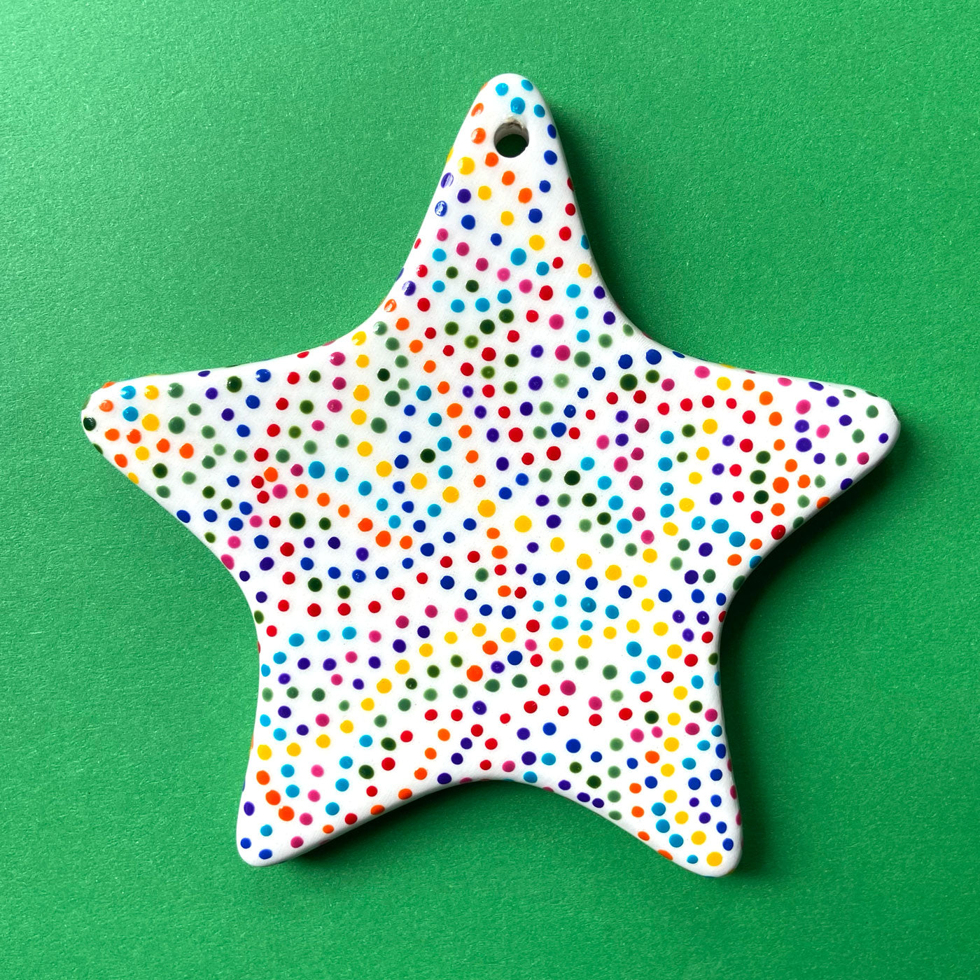 Rainbow Dot 3 - Hand Painted Star Ornament