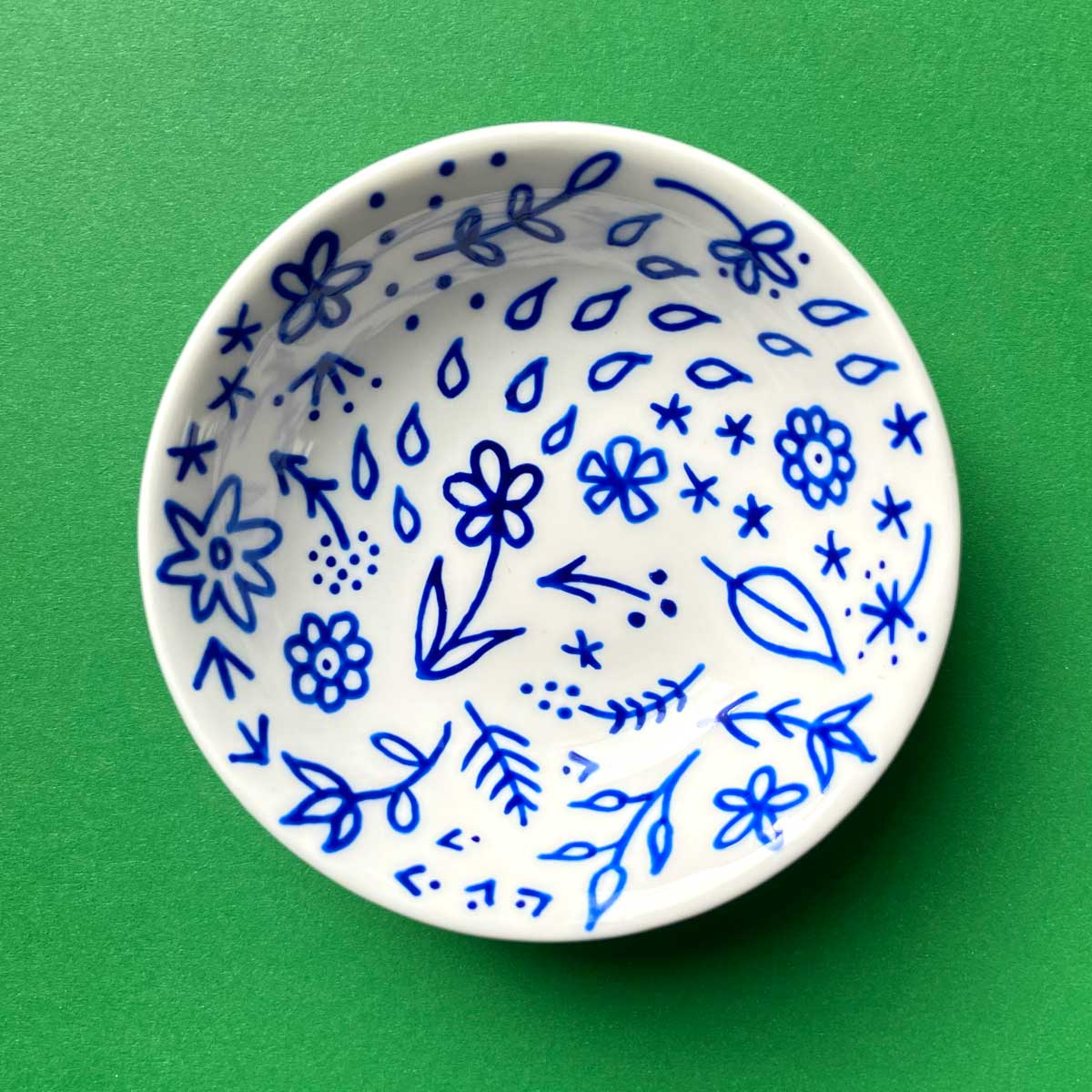 Blue Floral 11 - Hand Painted Porcelain Round Bowl