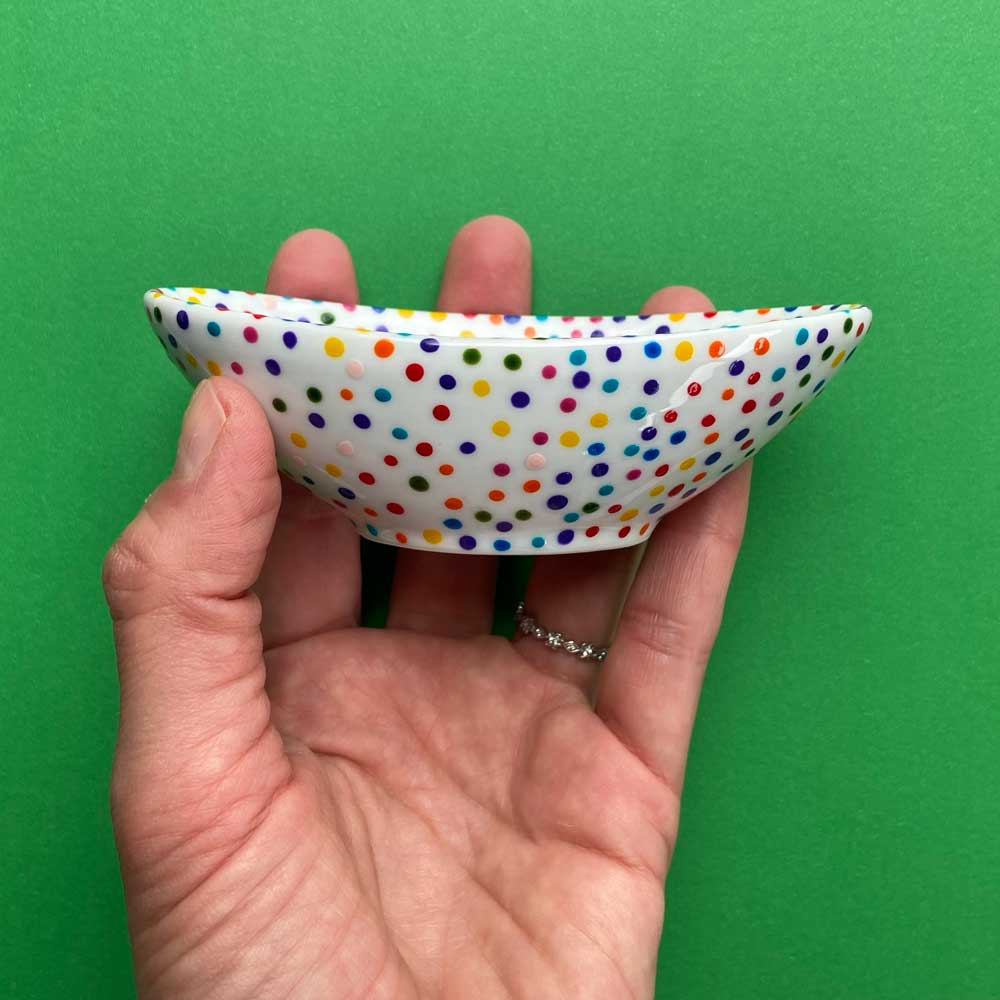 Rainbow Dot 8 - Hand Painted Porcelain Oval Bowl