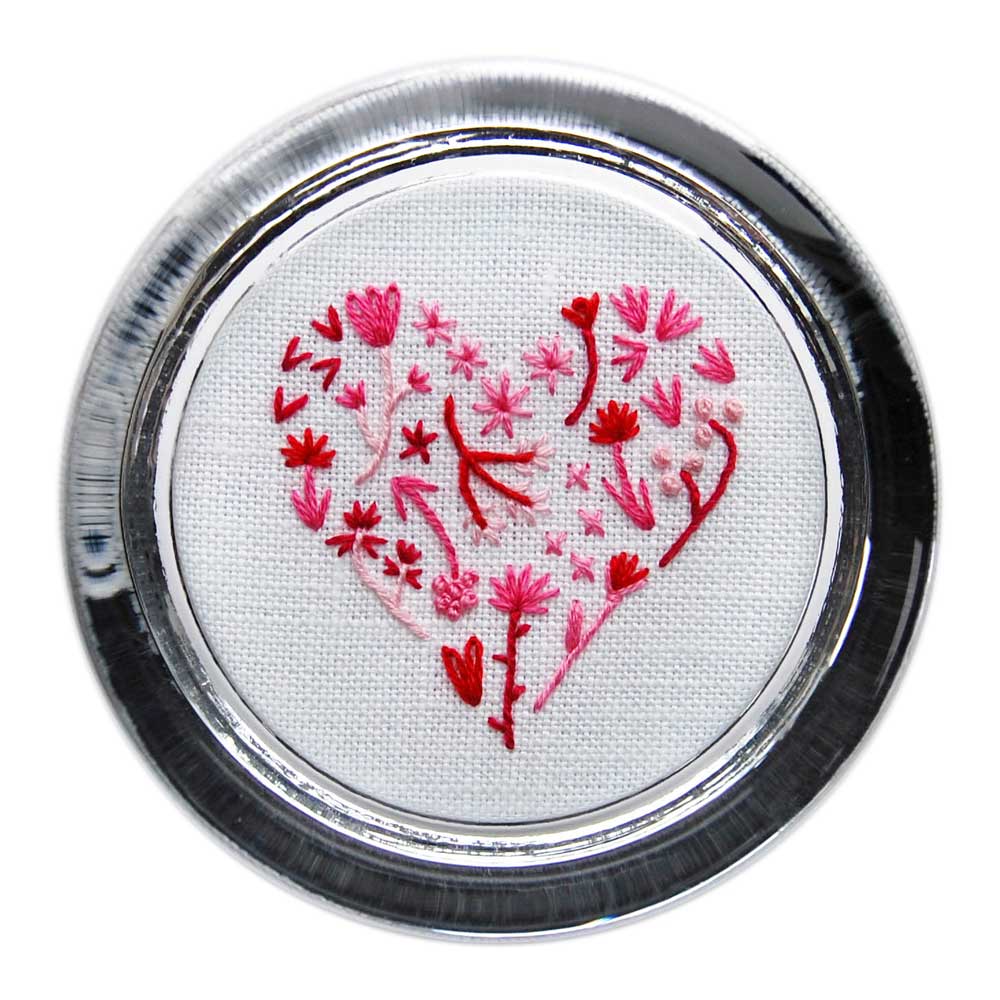 Floral Heart 2 on White Linen Hand Embroidered Paperweight