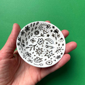 Black Floral - Hand Painted Porcelain Round Bowl
