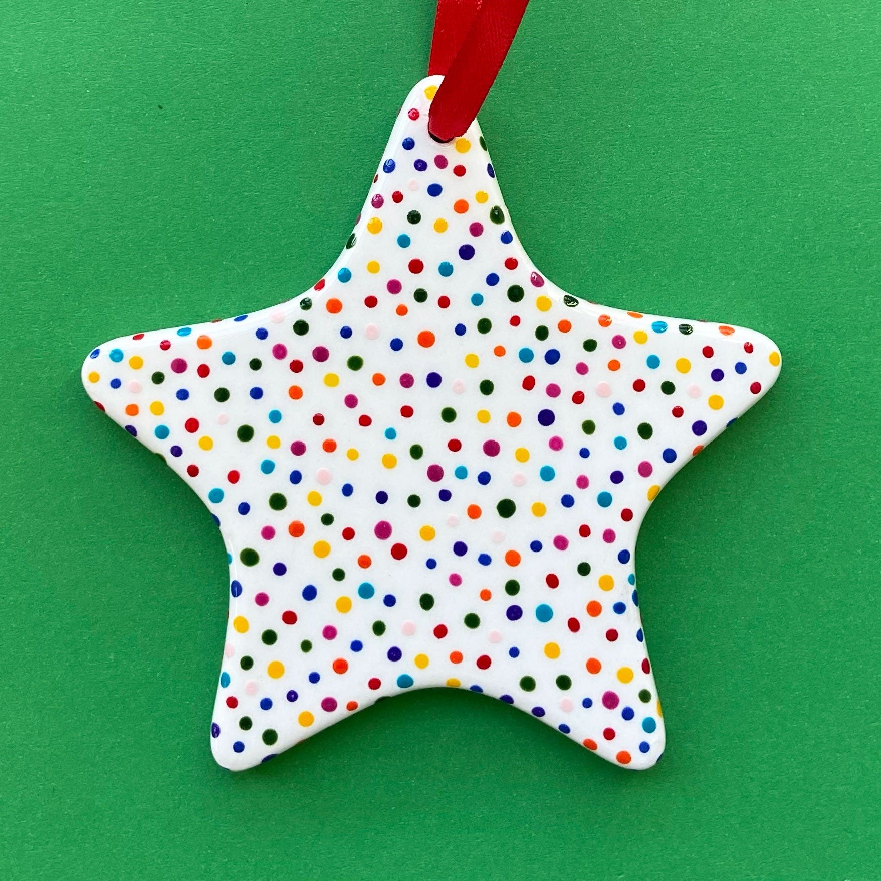 Rainbow Dot 1 Hand Painted Star Ornament