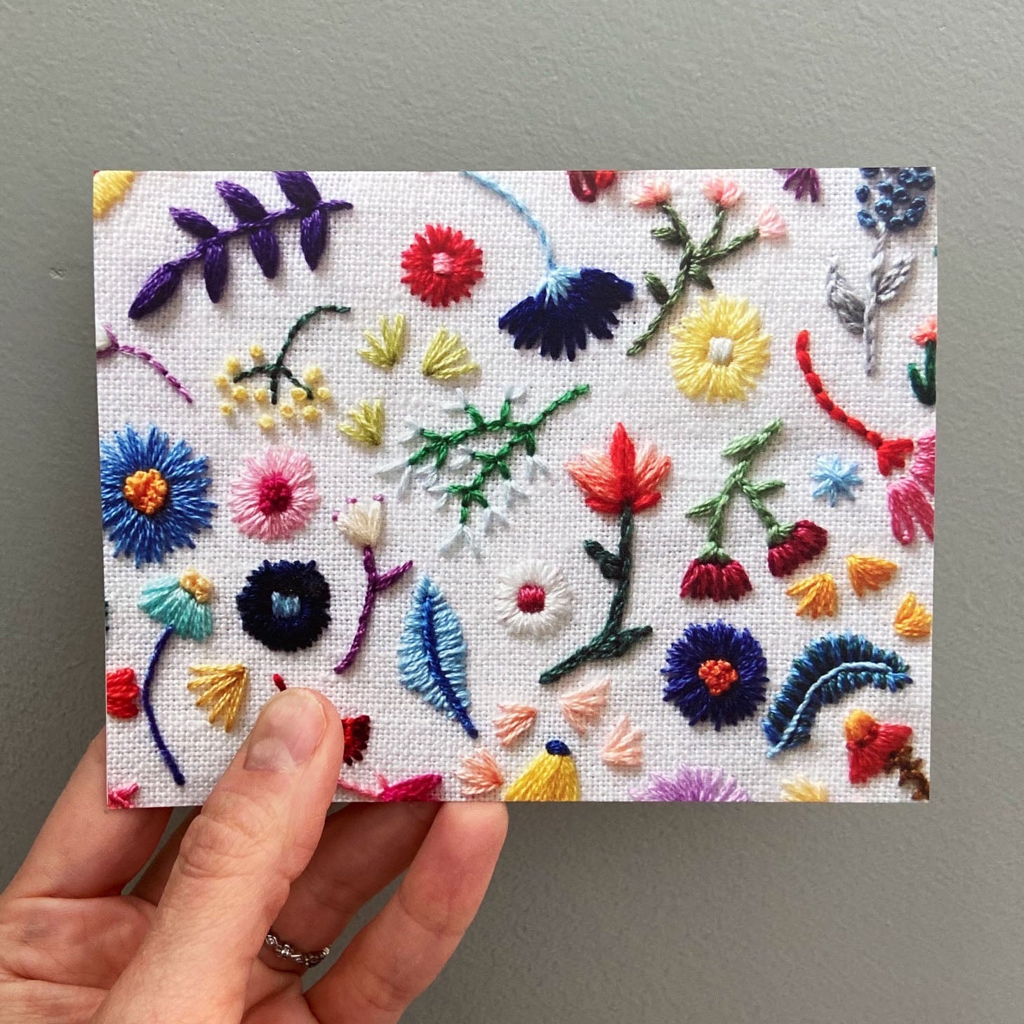 Hand Embroidered Photo Stationery - Rainbow Flowers