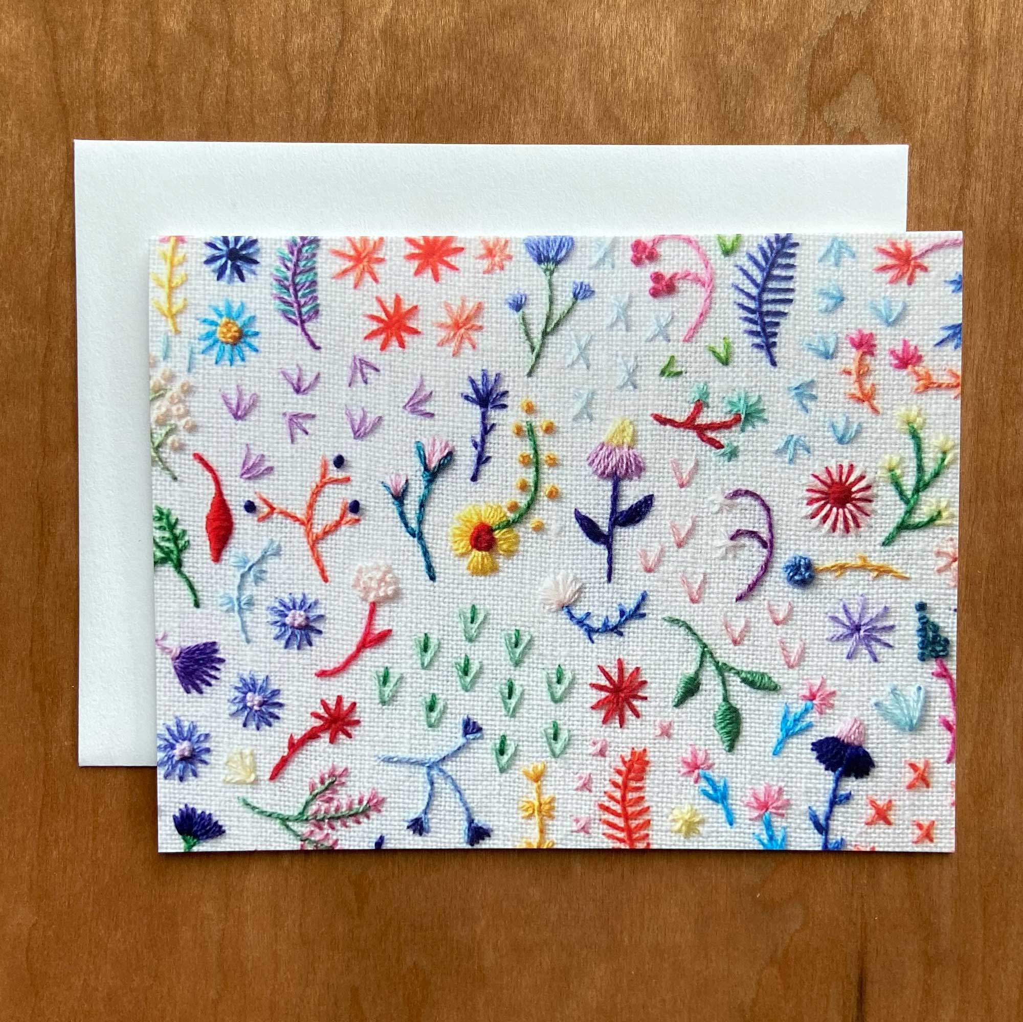 Hand Embroidered Photo Stationery - Tiny Rainbow Flowers