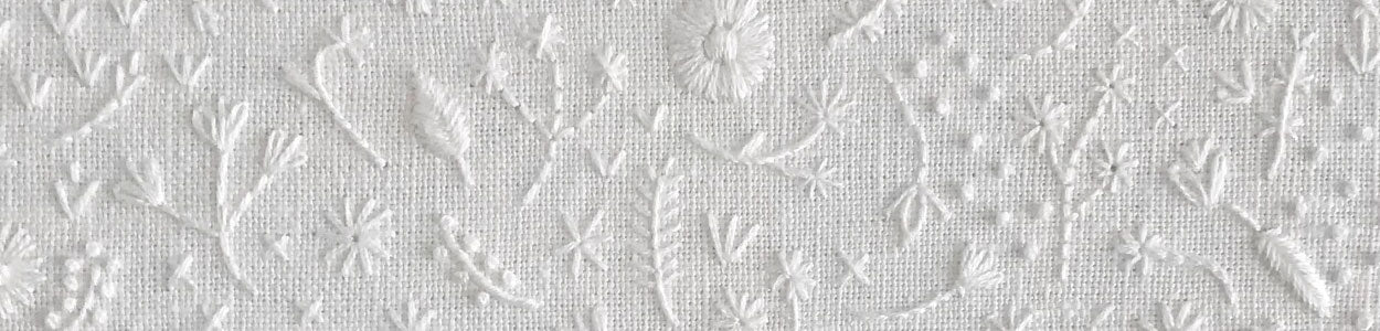 Monochromatic Hand Embroidery - White Thread on White Linen Artwork, Pillows, and Objects