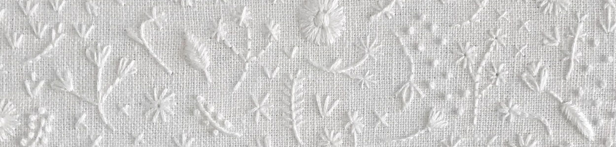 Monochromatic Hand Embroidery - White Thread on White Linen Artwork, Pillows, and Objects