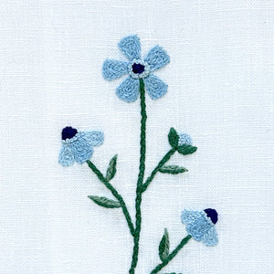 Embroidered Guest Towel - Light Blue Floral Chain Stitch Motif