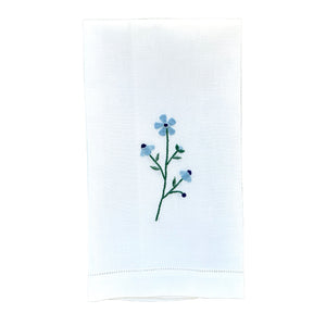 Embroidered Guest Towel - Light Blue Floral Chain Stitch Motif