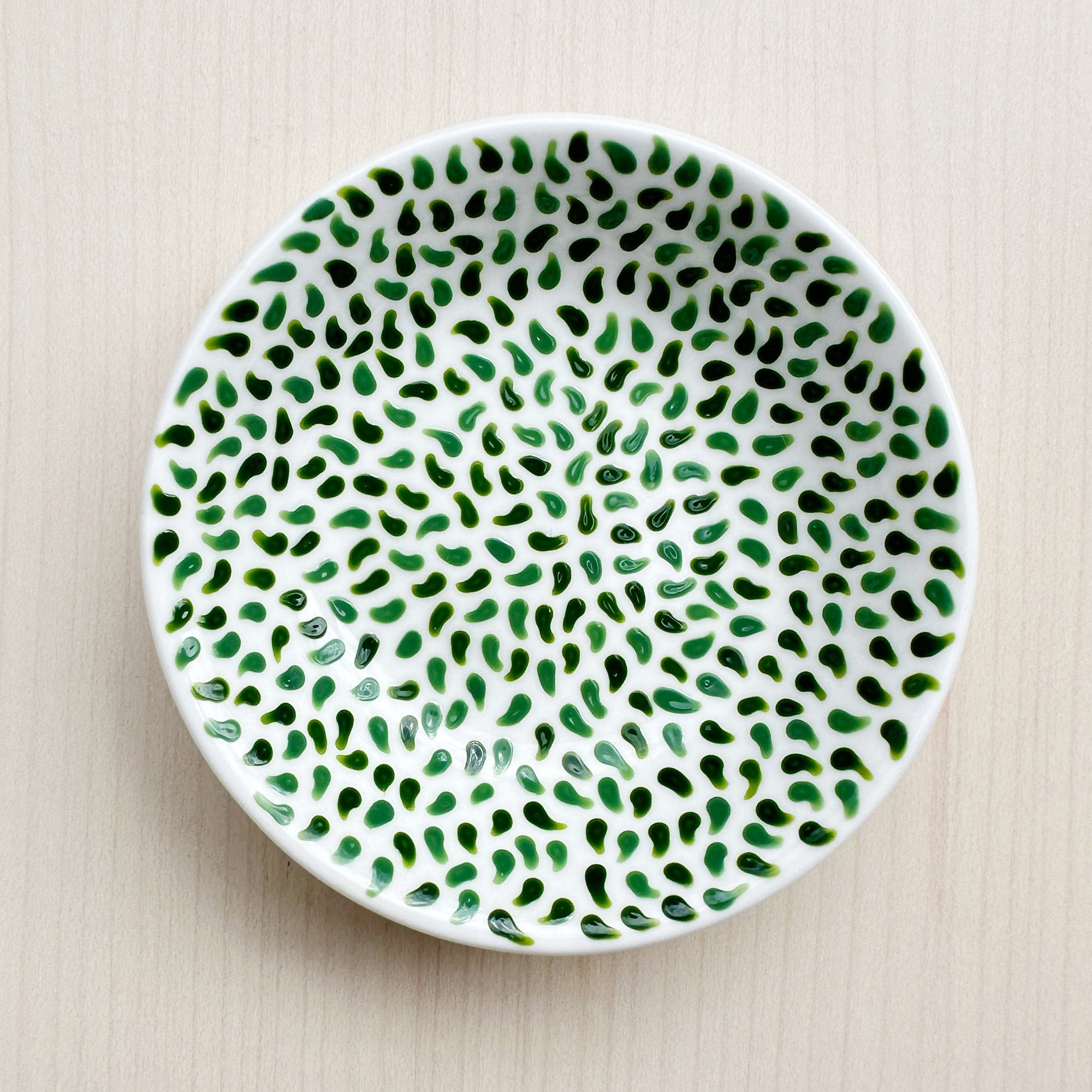 Mixed Green Leaves - Hand Painted Porcelain Round Bowl