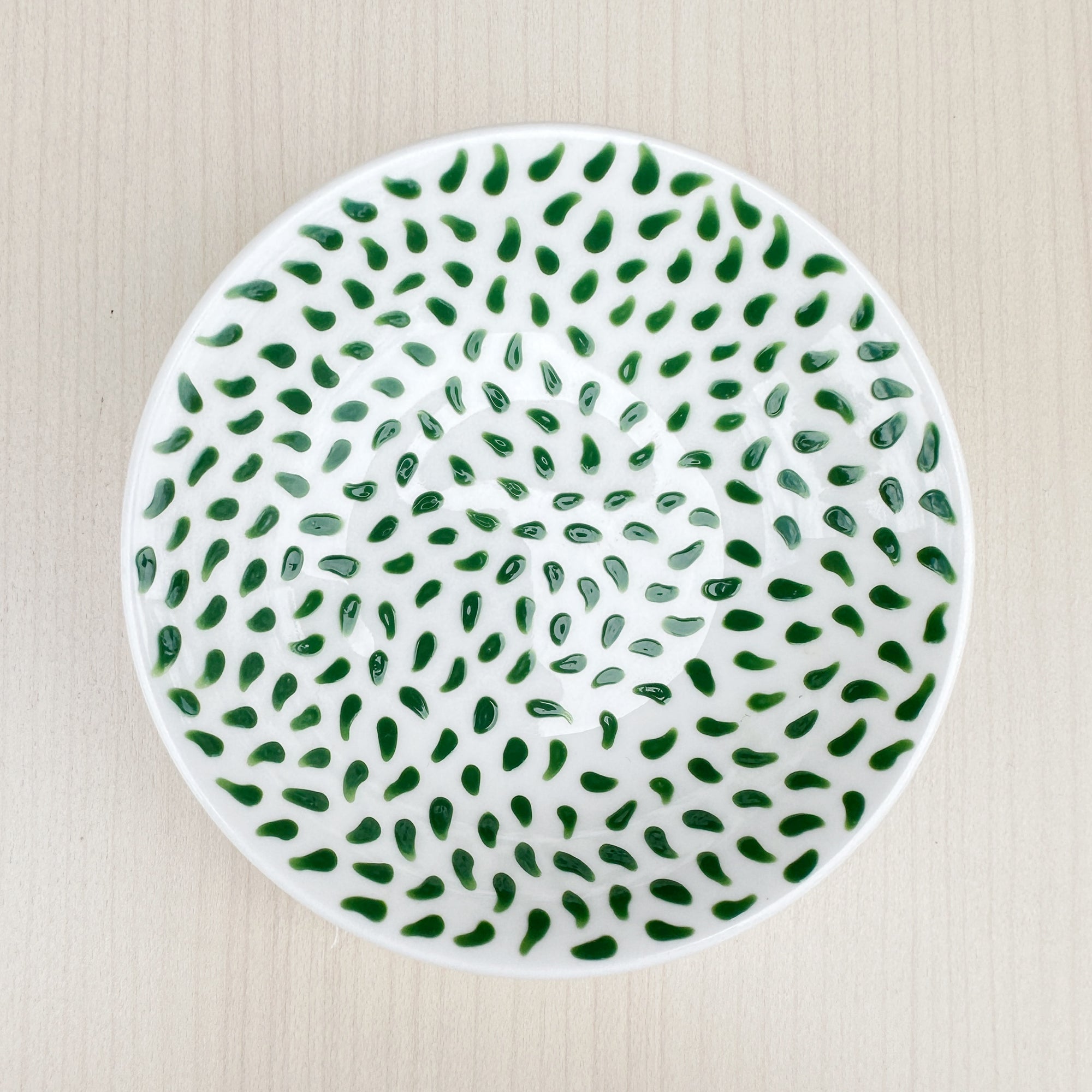 Green Leaves - Hand Painted Porcelain Round Bowl