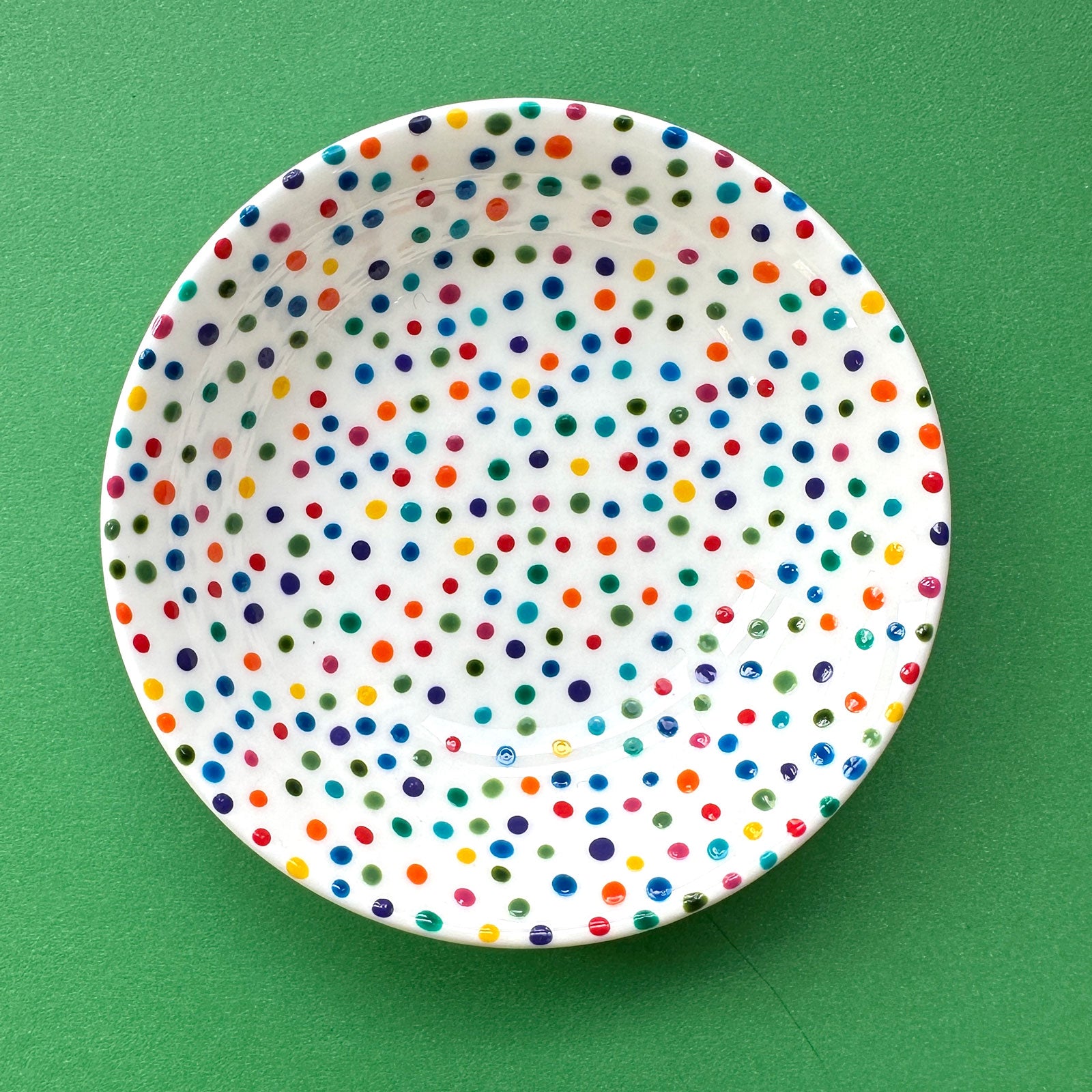 Rainbow Dot A - Hand Painted Porcelain Round Bowl