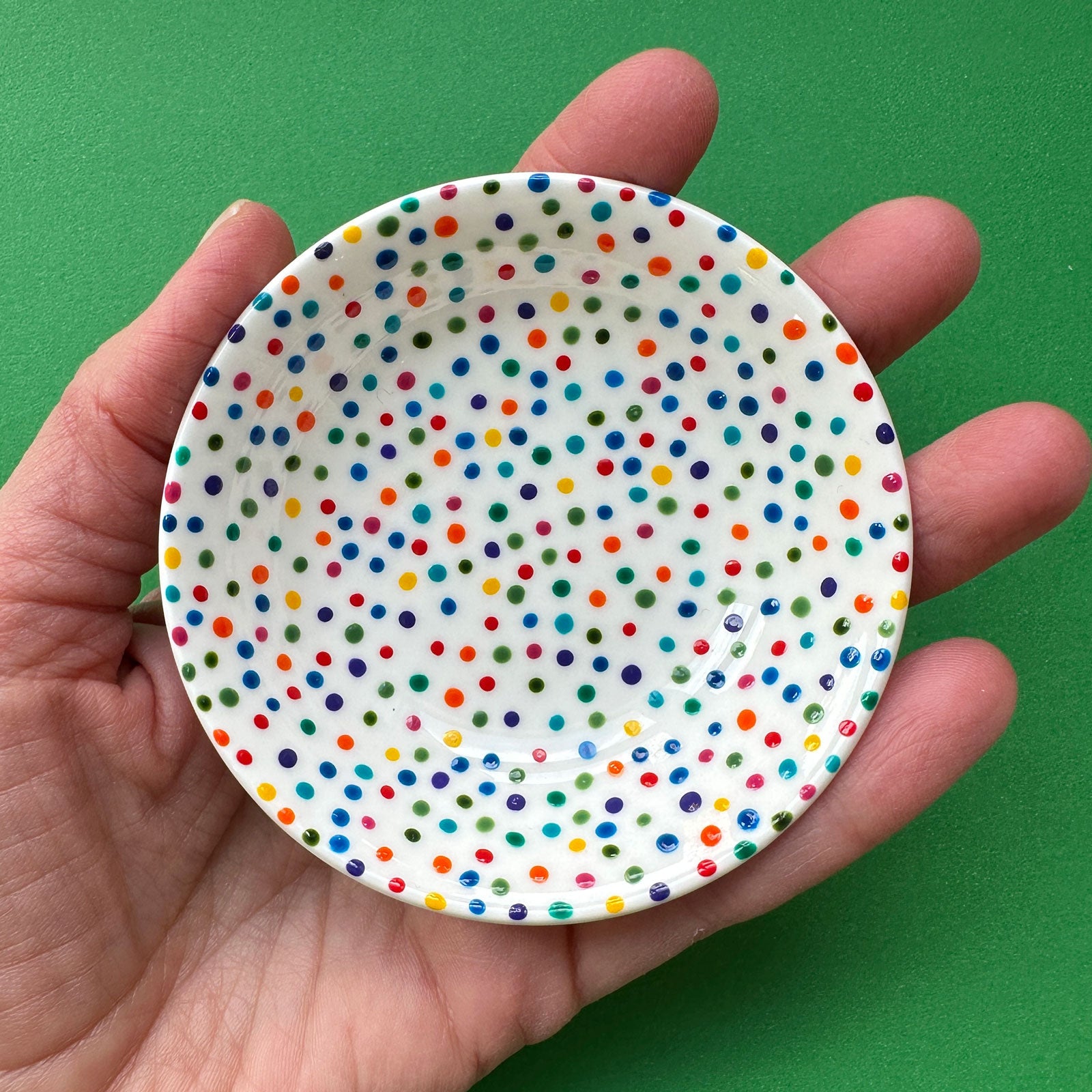 Rainbow Dot A - Hand Painted Porcelain Round Bowl