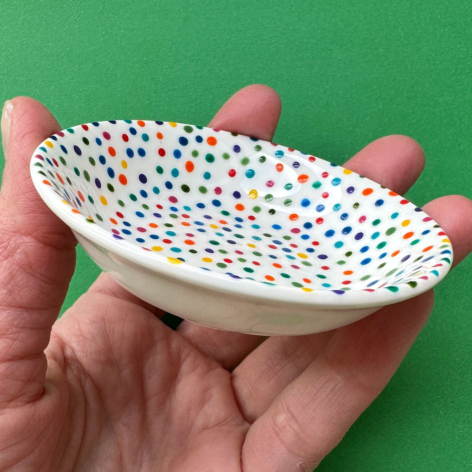 Rainbow Dot A - Hand Painted Porcelain Round Bowl
