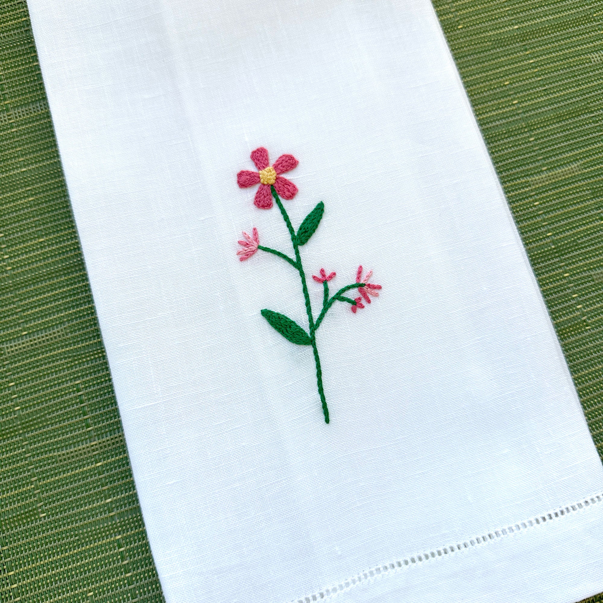 Embroidered Guest Towel - Pink Multi-Tonal Floral Motif