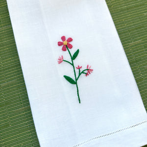 Embroidered Guest Towel - Pink Multi-Tonal Floral Motif