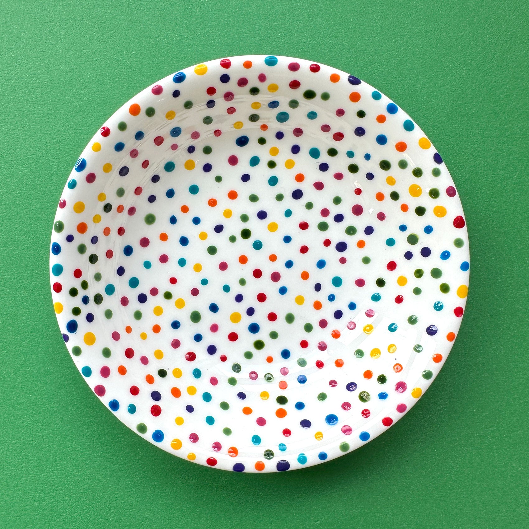 Rainbow Dot B - Hand Painted Porcelain Round Bowl