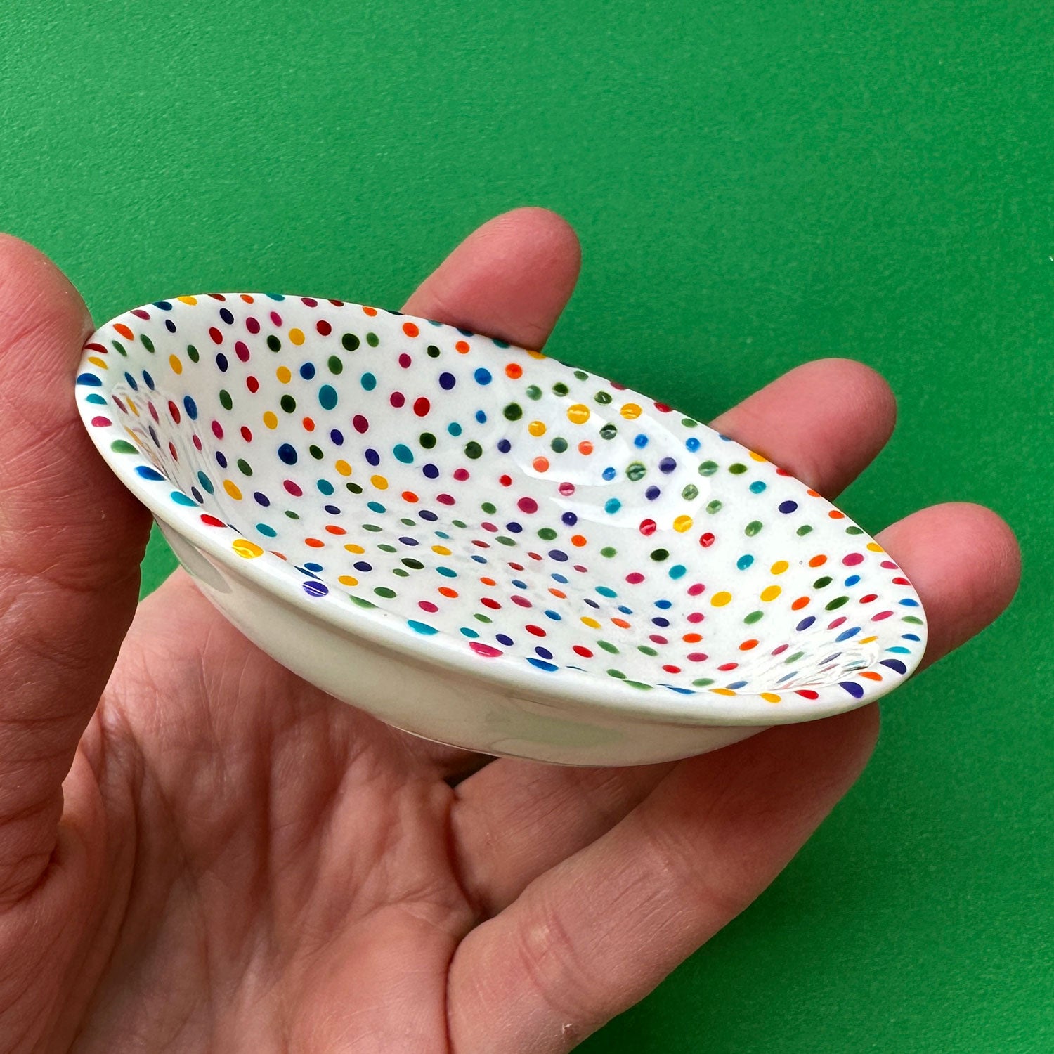 Rainbow Dot B - Hand Painted Porcelain Round Bowl