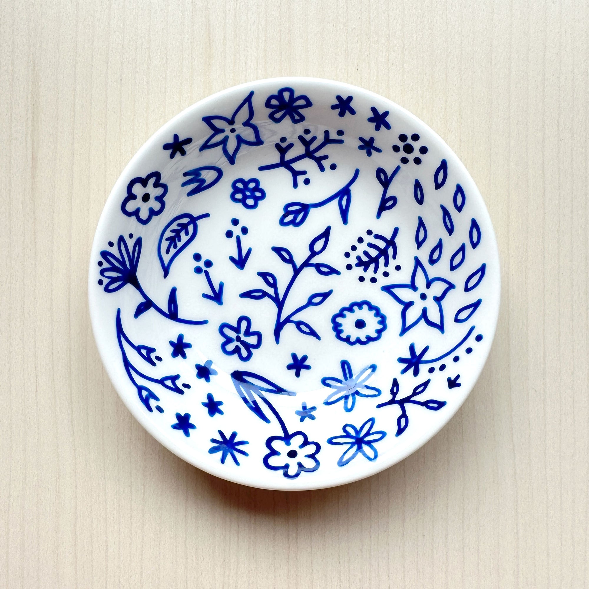 Blue Floral 1 - Hand Painted Porcelain Round Bowl