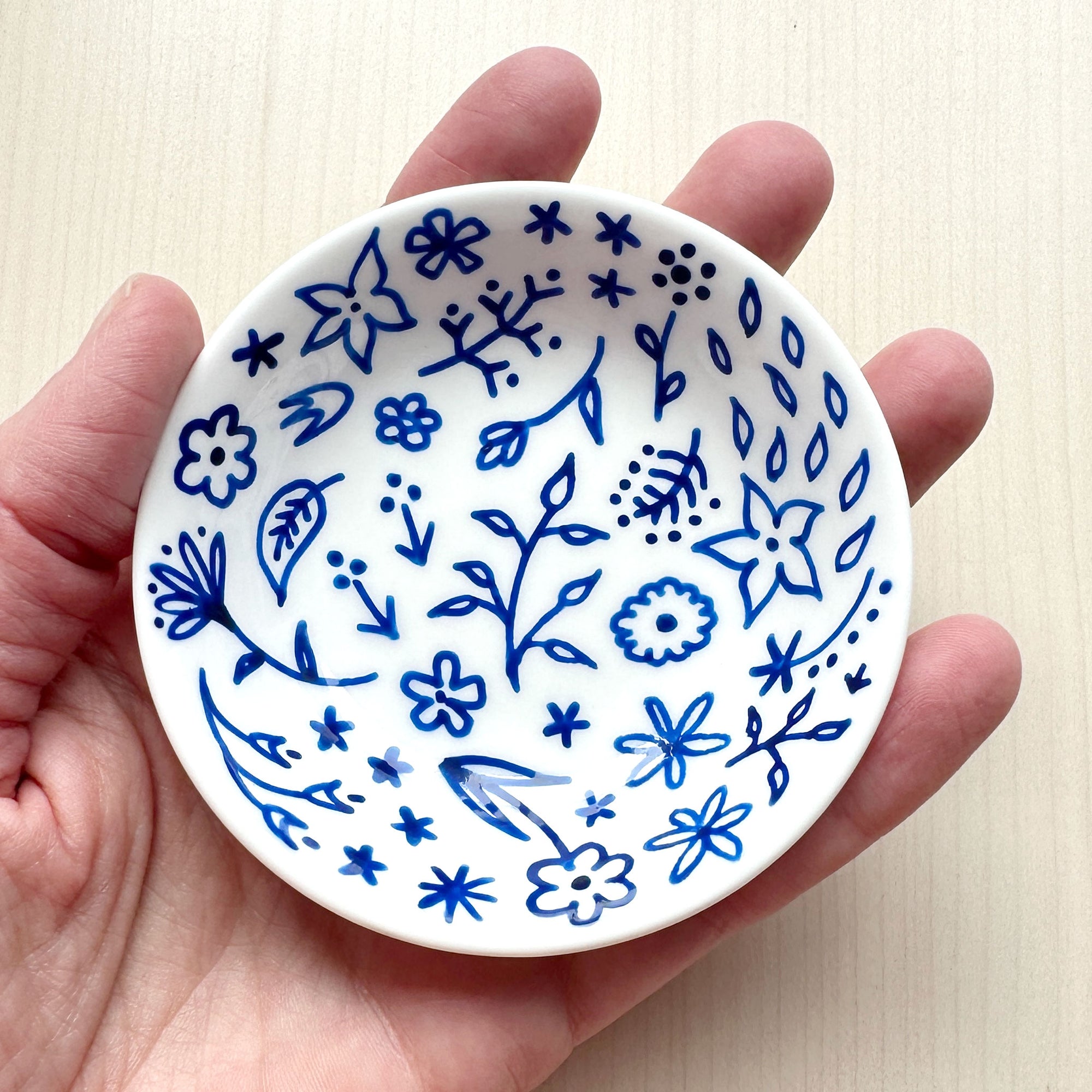 Blue Floral 1 - Hand Painted Porcelain Round Bowl