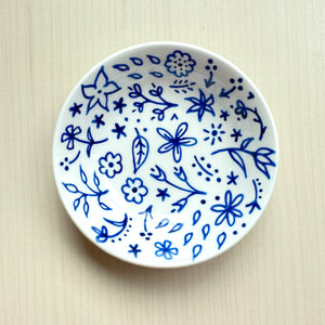 Blue Floral 3 - Hand Painted Porcelain Round Bowl