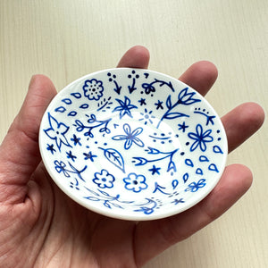 Blue Floral 3 - Hand Painted Porcelain Round Bowl