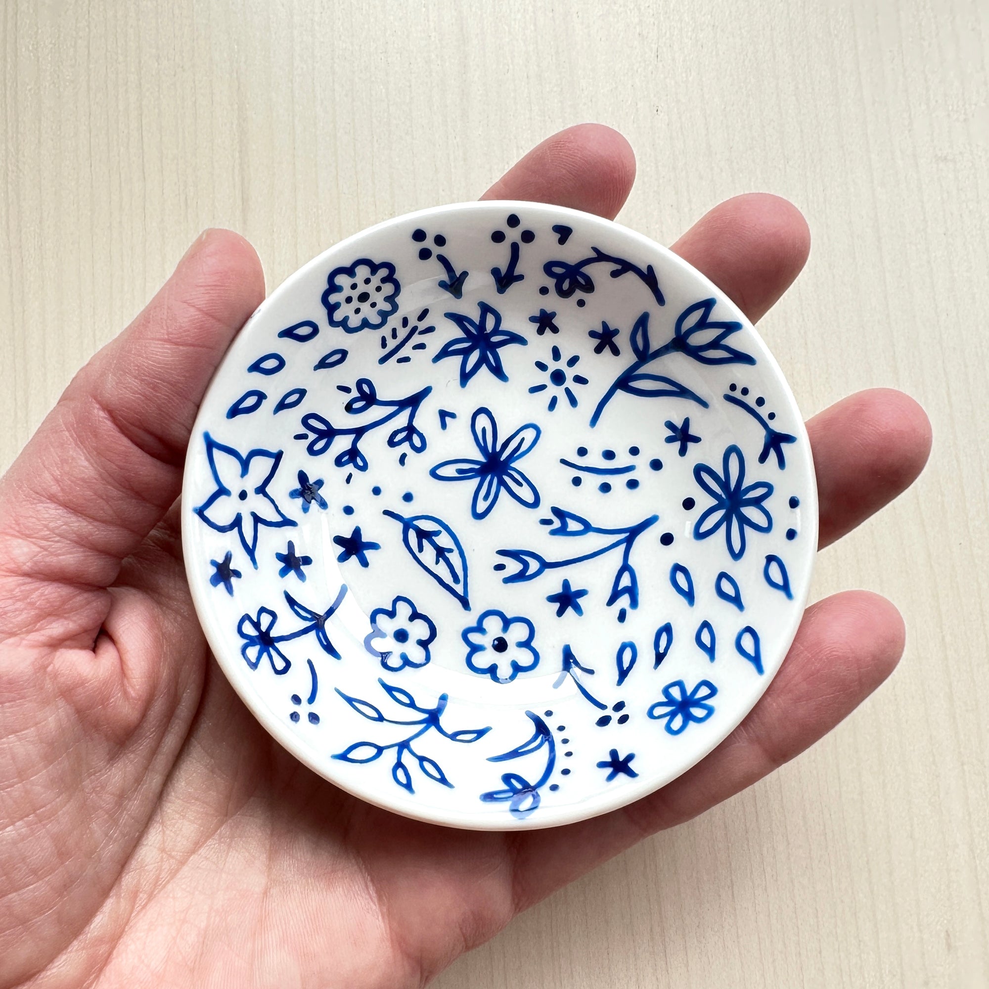 Blue Floral 3 - Hand Painted Porcelain Round Bowl