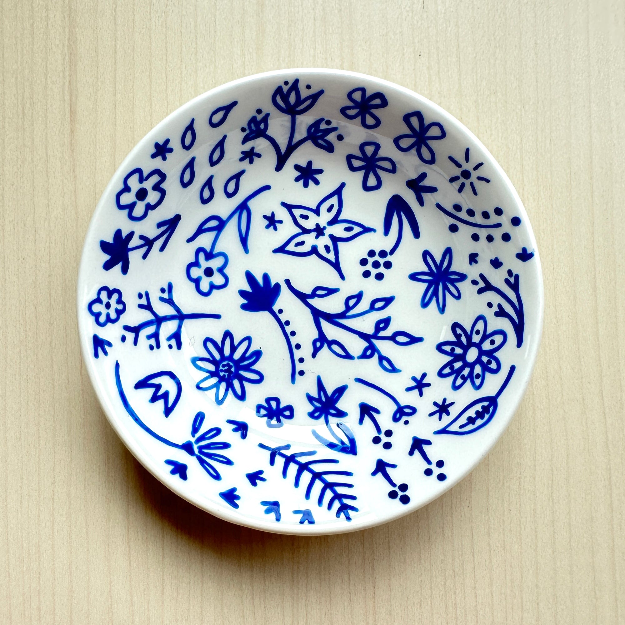 Blue Floral 4 - Hand Painted Porcelain Round Bowl