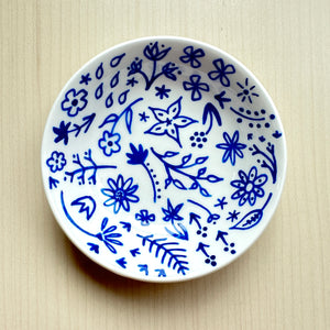 Blue Floral 4 - Hand Painted Porcelain Round Bowl