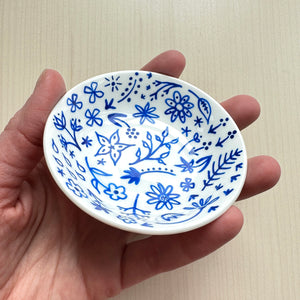 Blue Floral 4 - Hand Painted Porcelain Round Bowl
