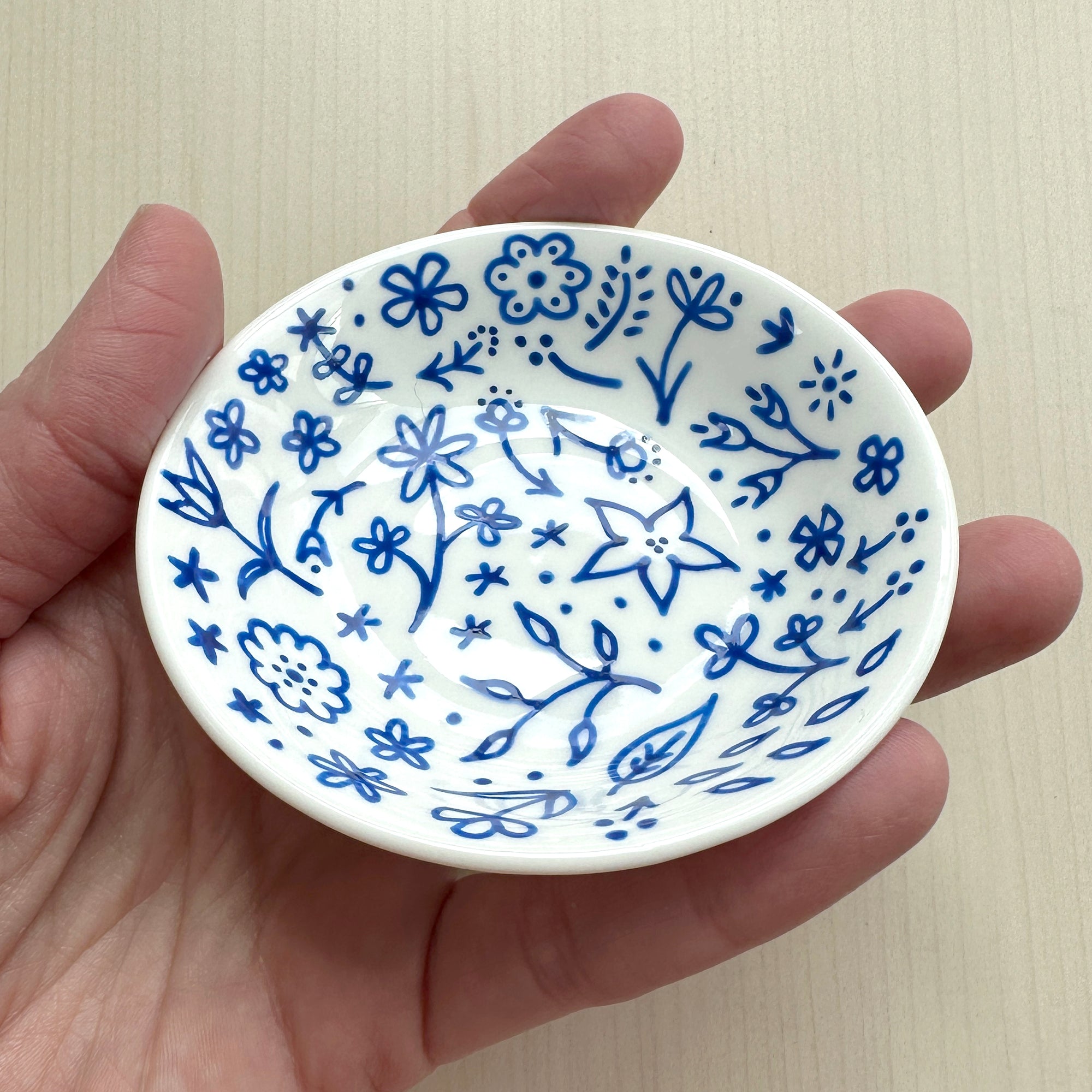 Blue Floral 5 - Hand Painted Porcelain Round Bowl