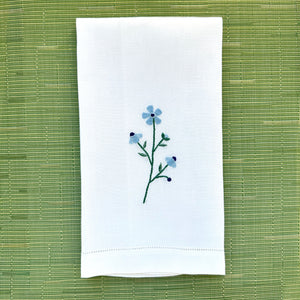 Embroidered Guest Towel - Light Blue Floral Chain Stitch Motif