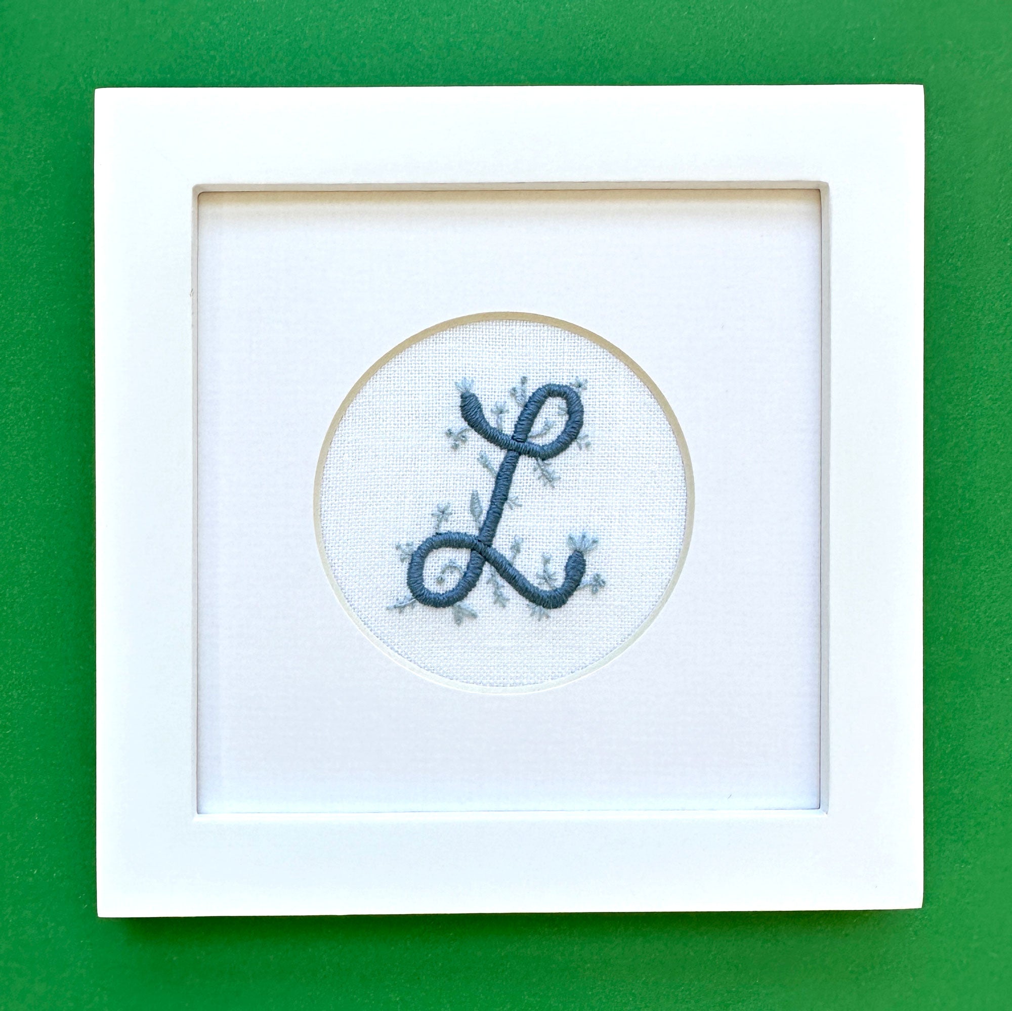 "L" Hand Embroidered Floral Monogram Art