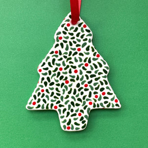 Leaves and Red Berries A - Hand Painted Tree Ornament