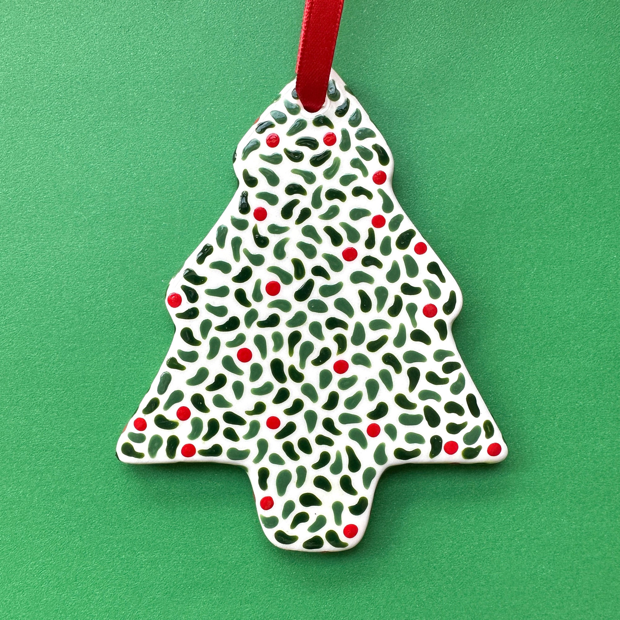 Leaves and Red Berries A - Hand Painted Tree Ornament
